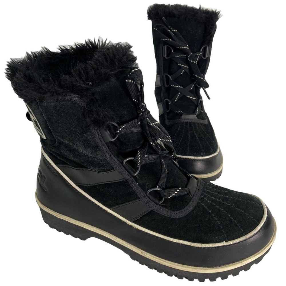 Sorel Black Faux-Fur Trim Lace-Up Winter Boots